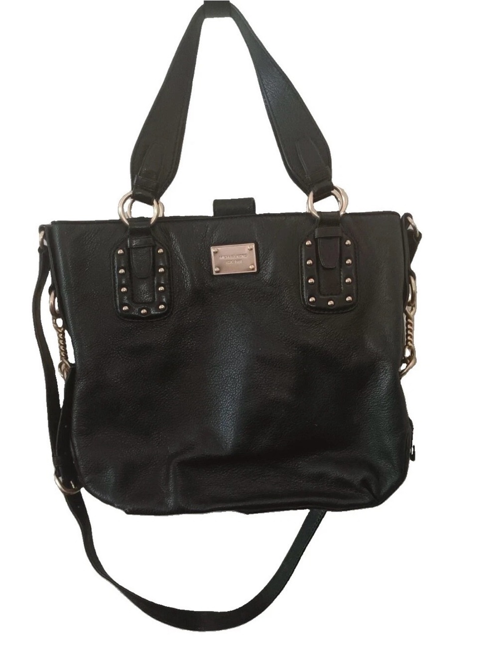 Michael Kors BIG VALLEY Large NS Tote Bag BLACK Leather Gold Tone Handbag
